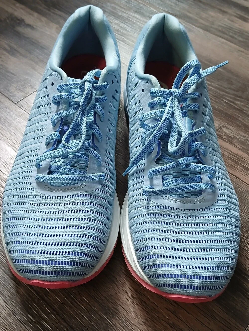 Asics Light Blue Athletic Running Shoes with Coral Accents Size 10